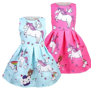

2019 Baby girl clothes unicorn dress kids dresses for Girls Christmas costume cosplay Party Vestidos 8627