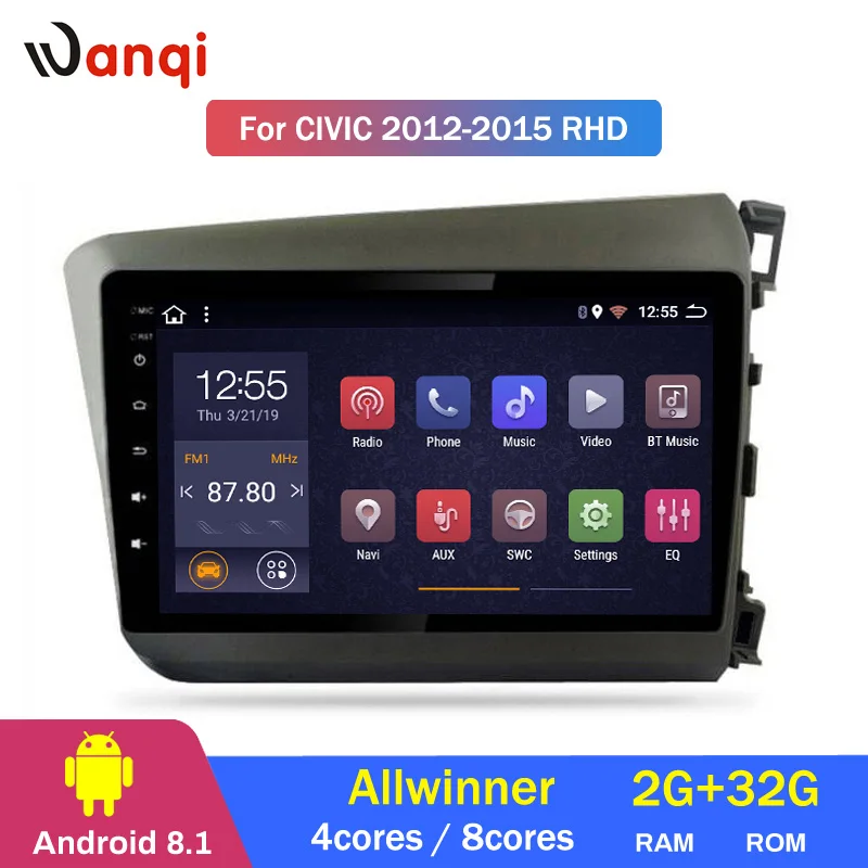 

2G RAM 32G ROM 9 inch android 8.1 car multimedia gps navigation system for Honda civic 2012-2015 right hand