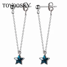 Серьги-капли в форме звезды TOYOOSKY, 925 пробы, серебряные, женские, с синими кристаллами, пятиконечные звезды, ювелирные изделия для ушей, милые серьги