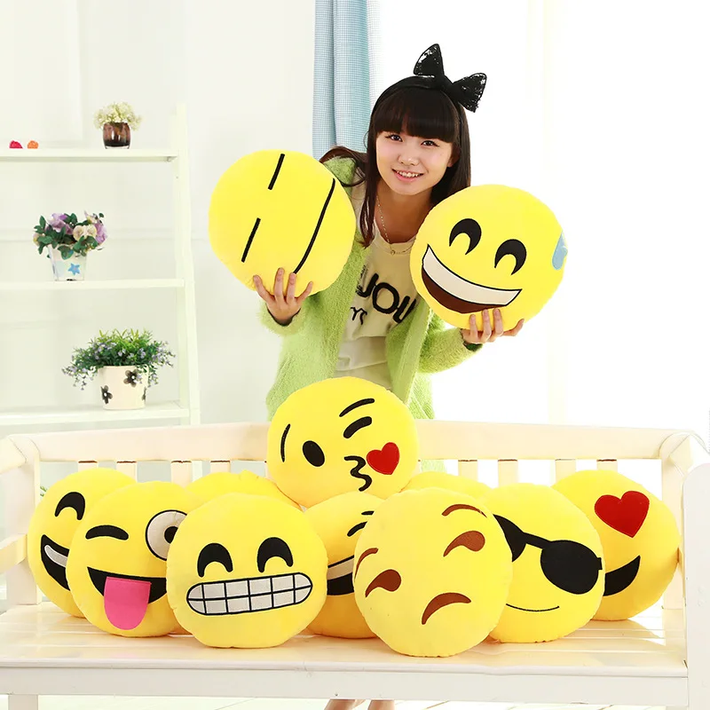 30cm Round Soft Emoji Smile Emoticon Yellow Cushion Stuffed Plush Toys