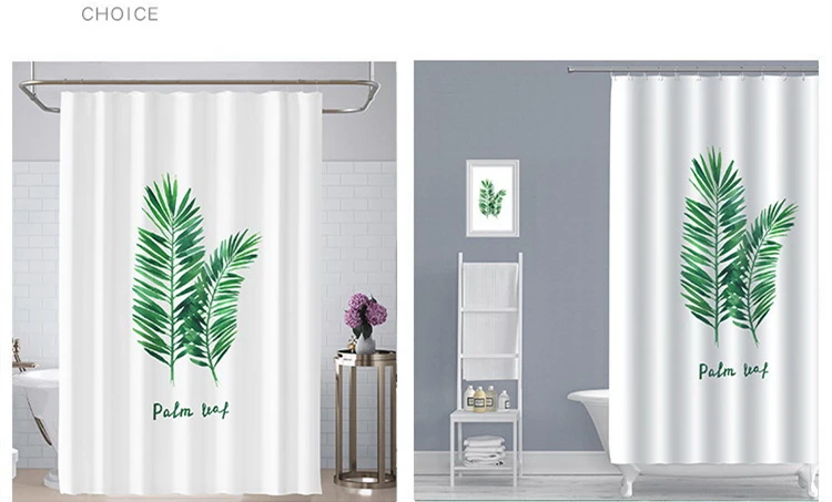 Уплотненная Водонепроницаемая занавеска для душа с принтом пальмовых листьев занавеска для ванной с 12 крючками, устойчивая к плесени подвесная занавеска для ванны