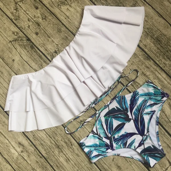 Caliente 2017 mujeres Lotus hoja Sexy alta cintura Bikinis Set traje de