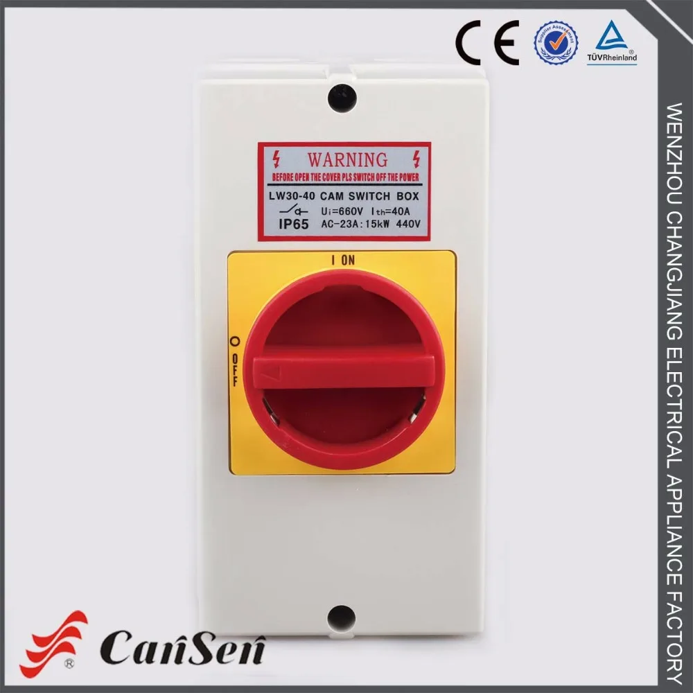 

Cam Switch Ue 440V Ith 32A Isolating switch 4P with IP65 waterproof protective box (CE, CCC, TUV certificate)