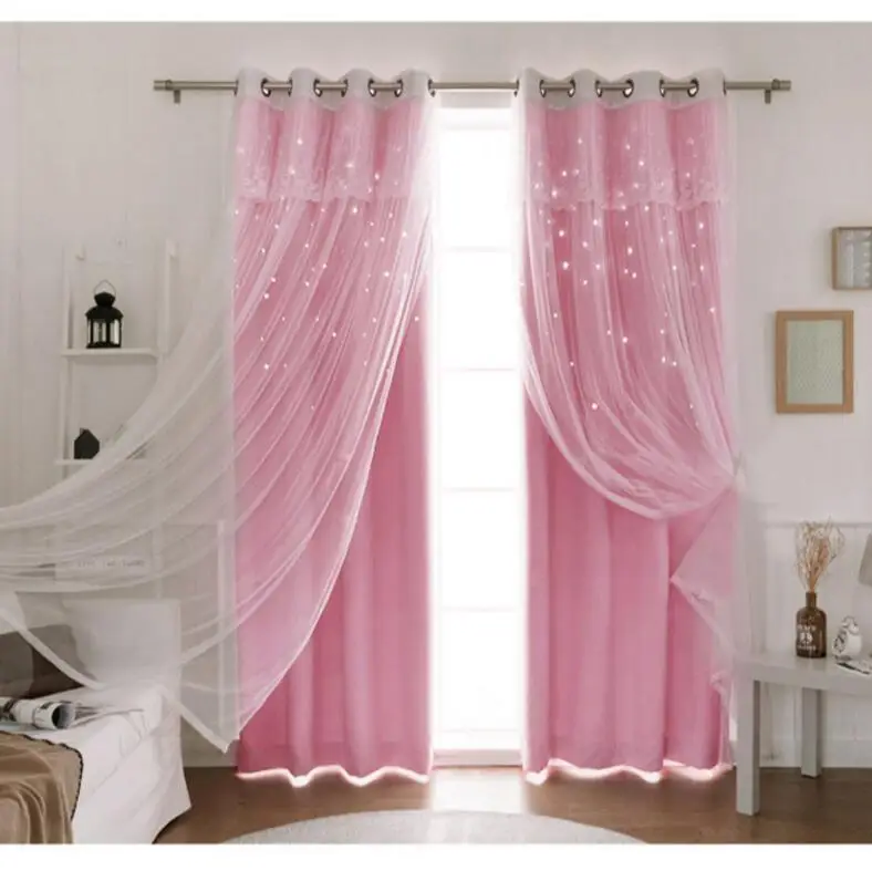 Tulle with Cloth Curtains For Living Room Bedroom Blackout Windows Drapes Of Pastoral Lace Embroidered Tulle curtain Cortinas