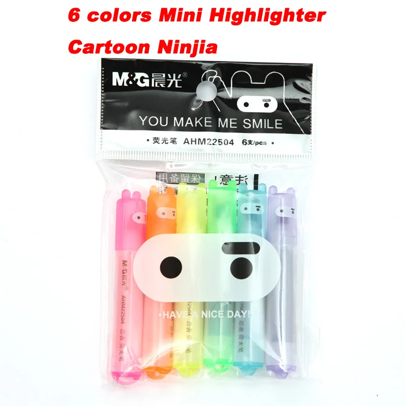 Мини 6-цветной маркер 6 ручек/набор, с острым резаком, мультфильм Ninjia, YGB00030