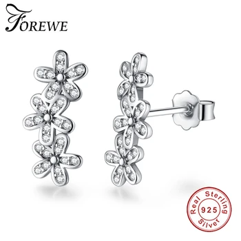 

FOREWE Real 925 Sterling Silver Stud Earrings Crystal Stackable Dazzling Daisies Flower Earrings for Women Fashion Jewelry Gift