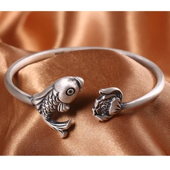 

Wholesale Free size Fish with lotus Bracelet water lily and carp Bangle free ship--12Pcs/Lot
