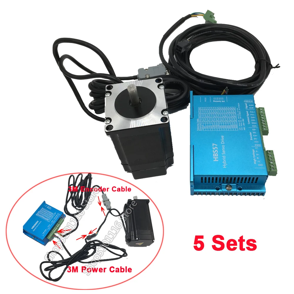 

5 Sets Nema23 Closed Loop Stepper Motor Driver Kit & Encoder Cable DC 36V 2Phase 2.2Nm Step Drive Motor for Laser Machine