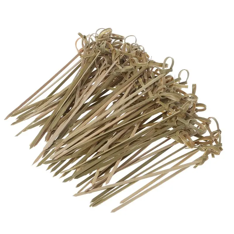 

100Pcs Disposable Bamboo Tie Knotted Skewers Twisted Ends Cocktail Food Fruit Picks Fork Sticks Buffet Cupcake Toppers