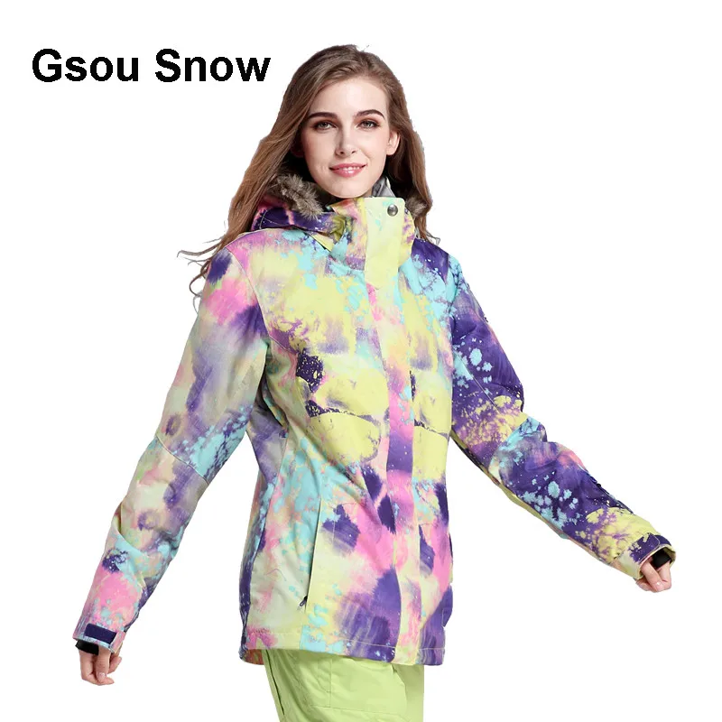 Gsou الثلوج النساء للماء بدلة تزلج دافئ ملون snowboard دثار يندبروف الشتاء القطن معطف