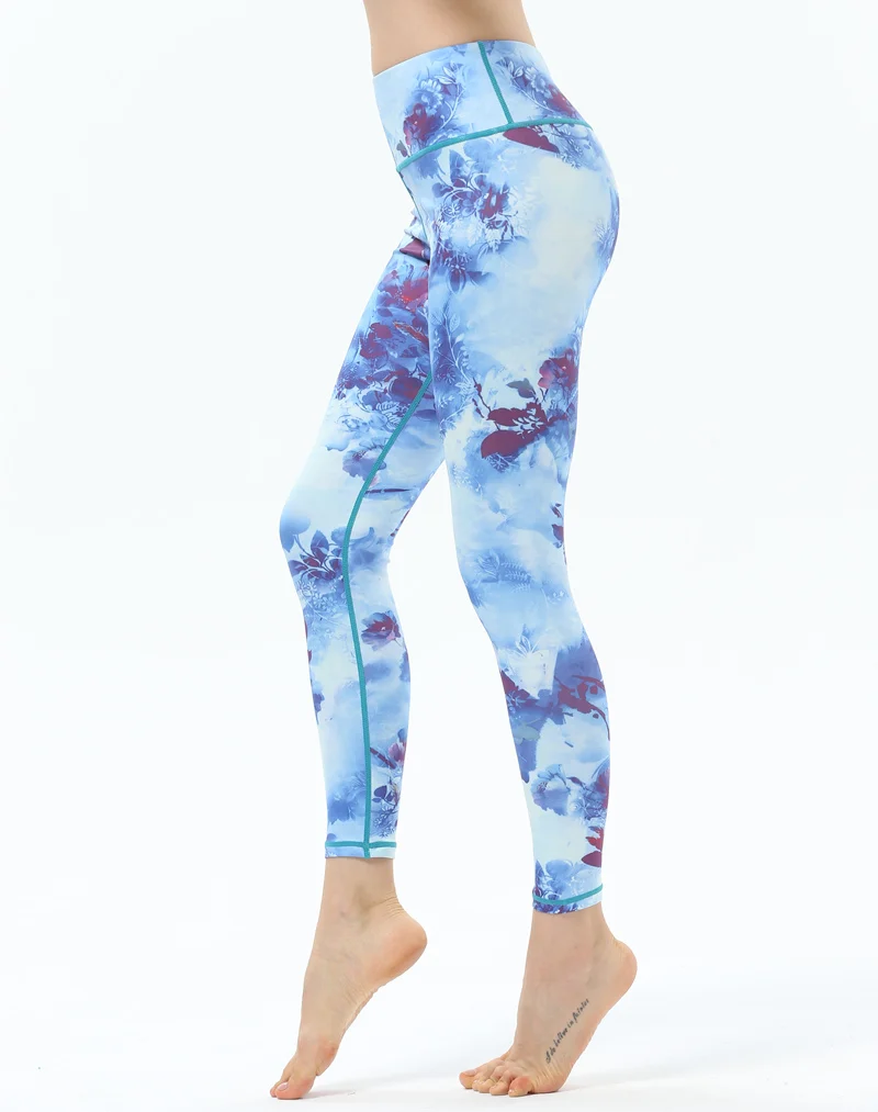 

2018 Women Fitness Leggings Flower Printed Yoga Pant Female Sports Legging Workout Pants Elastic Running Leggings Lady Trousers