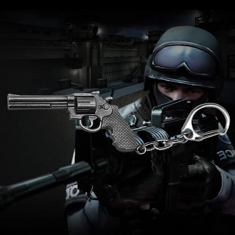 Trendy Gun Keychain Hot Game imitated Revolver Gun Key Chains 3D Weapon Arms Black Metal Key Chain Jewelry Unisex Drop Shipping