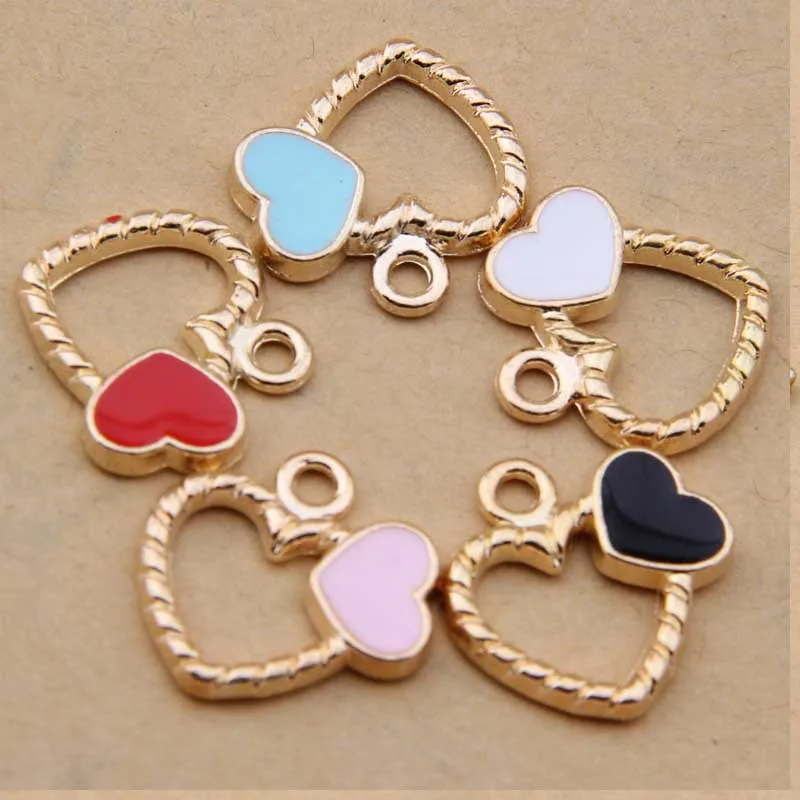YAGE 3PCS Gold Hearts Enamel Charms for bracelet DIY jewelry making