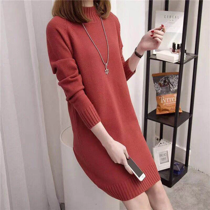

Women Fashion Autumn Winter O neck Long Sweater Dress Ladies Warm Casual Sweater Dress