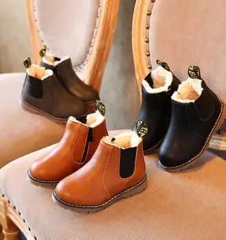 

2018 Children Boots Boys Snow Waterproof Shoes Kids Leather Boots Boy Boots Girls Martin Warm Shoes Sport Shoes 21-30