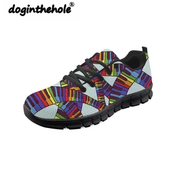 

doginthehole Fashion Sneakers Women Music Note Printing Flat Shoes Ladies Keyboard Pattern Mesh Shoes for Females Spring Flats