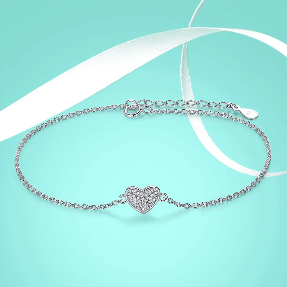 ELESHE женский браслет из стерлингового серебра 925 пробы, Австрийские хрустальные стразы, браслет-цепочка в форме сердца для женщин, модное ювелирное изделие