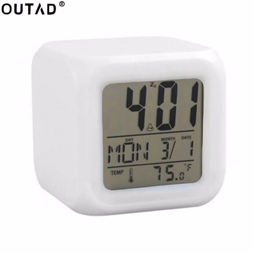 OUTAD Portable Lovely Fashion 7 Colors Change Square Digital Alarm