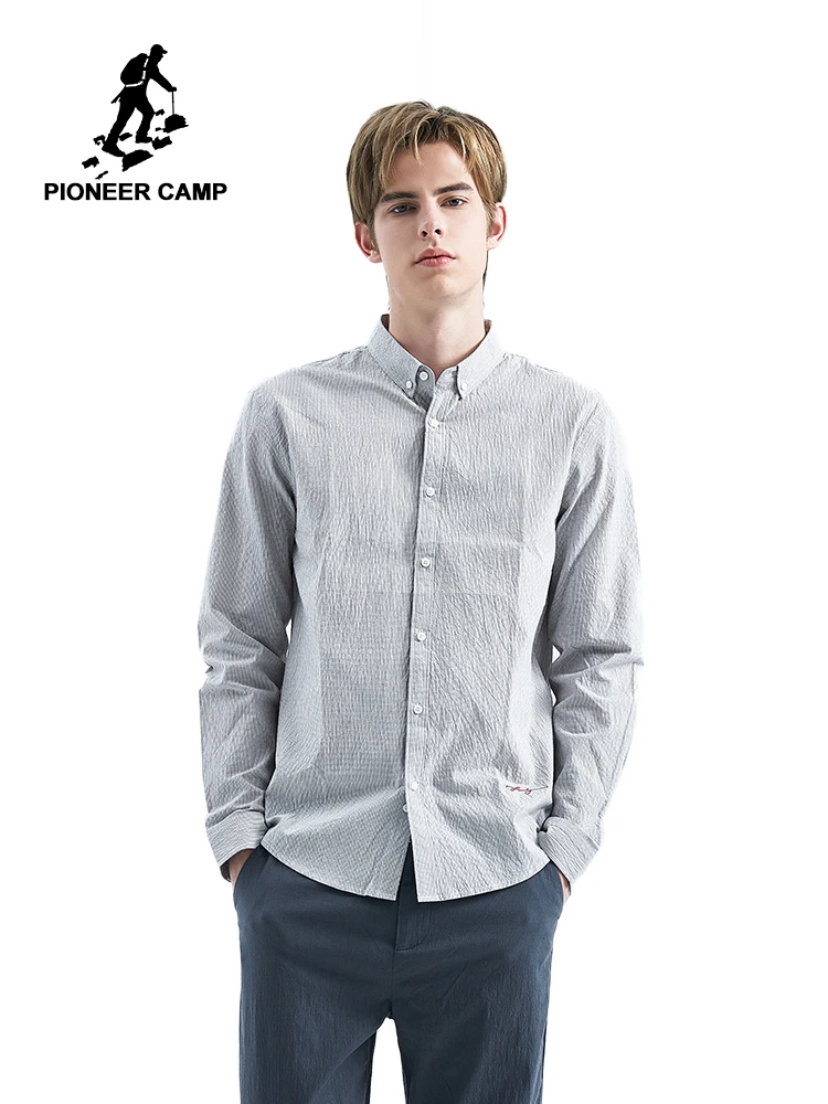 Рубашка Pioneer Camp мужская с вышивкой Повседневная блуза из однотонного хлопка