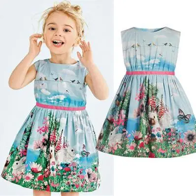 

New Girls Minnie Dress cartoon bunny cotton dress chiffon dress Polka Dot stripe bike Puppy dogs Kids clothes Free Shipping