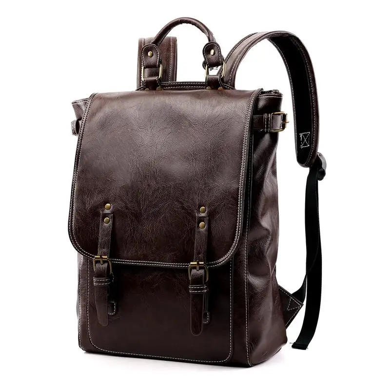 Высококачественный мужской кожаный рюкзак из искусственной кожи, водонепроницаемый дорожный рюкзак для ноутбука, модная школьная сумка для мальчиков-подростков, мужской рюкзак на плечо - Цвет: Brown