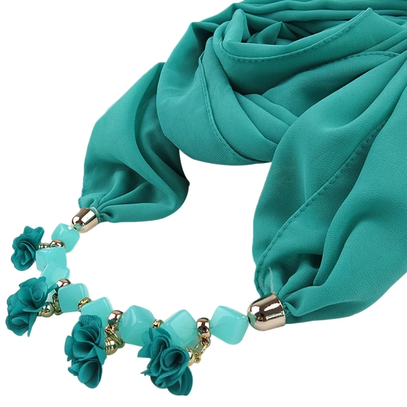 

Womens Geometric Beads Necklace Flowers Pendant Wrap Women Lady Soft Chiffon Scarf Shawl Ethnic 45cm New Fashion Wraps