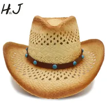 Западная ковбойская шляпа для Для мужчин Для женщин летние соломенные Шапки сплав перо бусы пастушка Джаз Кепки широкими полями ВС Кепки s сомбреро
