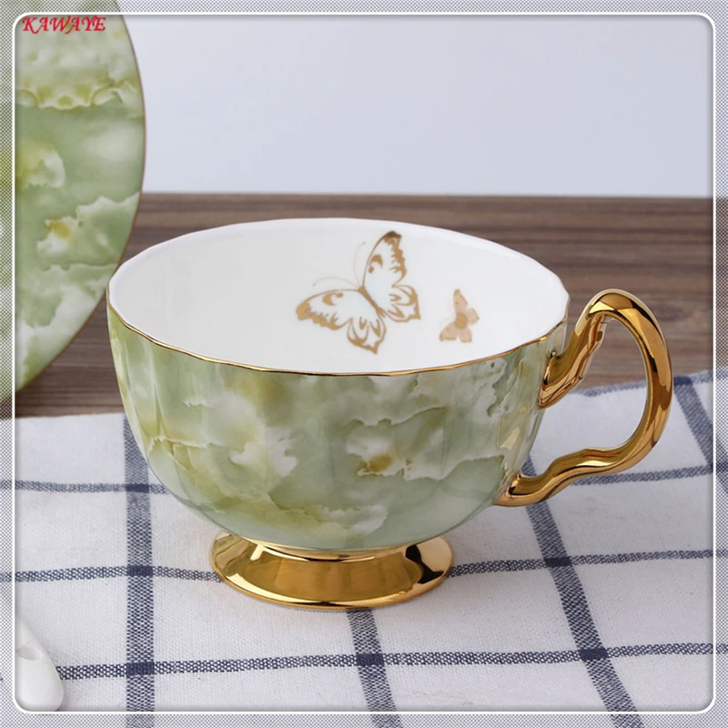 1 Set Creative Hand-drawn Ceramic Coffee Cup With Saucer European Style Coffee Cup Marble Pattern Ceramic Milk Cup 6ZDZ486