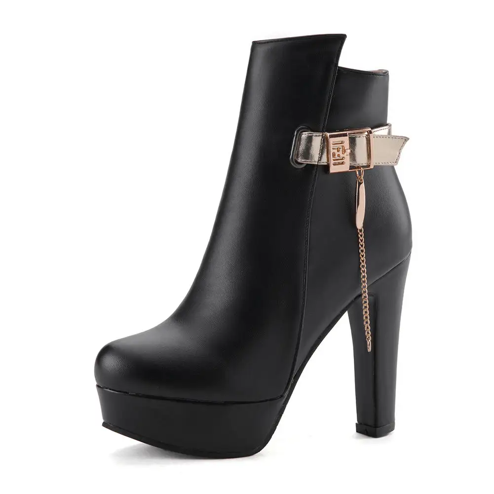 Sarairis/ размера плюс 34-50, ботильоны на платформе, женская обувь, обувь на высоком каблуке, на молнии, с металлическими украшениями, женские ботинки - Цвет: black