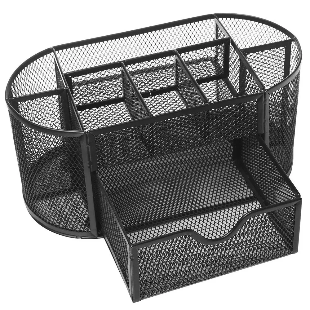 

Affordable Multifunctional 9 Components Table Metal Grid Pen Holder Desktop Storage Box (Black)