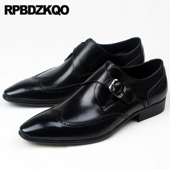 

Wingtip Burgundy Monk Strap Men Dress Shoes With Buckled Wedding New Elegant Pointed Toe Brogue Black Business Handmade Formal