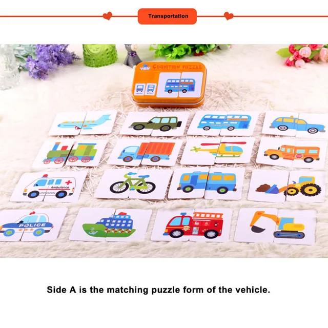 Kids Montessori Wooden Puzzle Toys Animal Graph Match Card Game Early Educational Materials Double-sided Puzzle Toy For Children 5