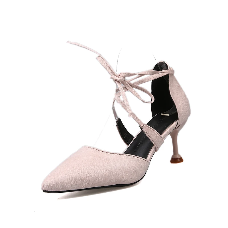Г., новые весенние женские туфли на высоком каблуке с острым носком Уличная обувь для отдыха модная замшевая обувь Size34-39 из искусственной кожи - Цвет: Бежевый
