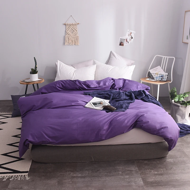 

Fashion Smoke Purple Solid Color 1pc 100% Cotton Duvet Cover Plant & Reactive Printing Comforter Cover Queen King Customizable