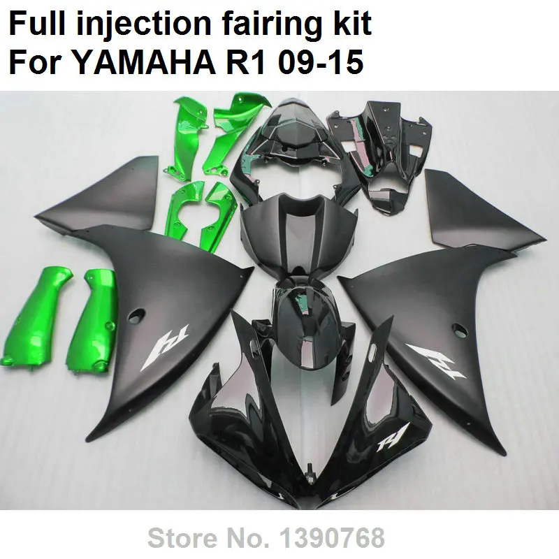 

Injection molded free customize fairing kit for YAMAHA YZF R1 09 10 11 12 13 14 15 black green fairings R1 2009-2015 BN09