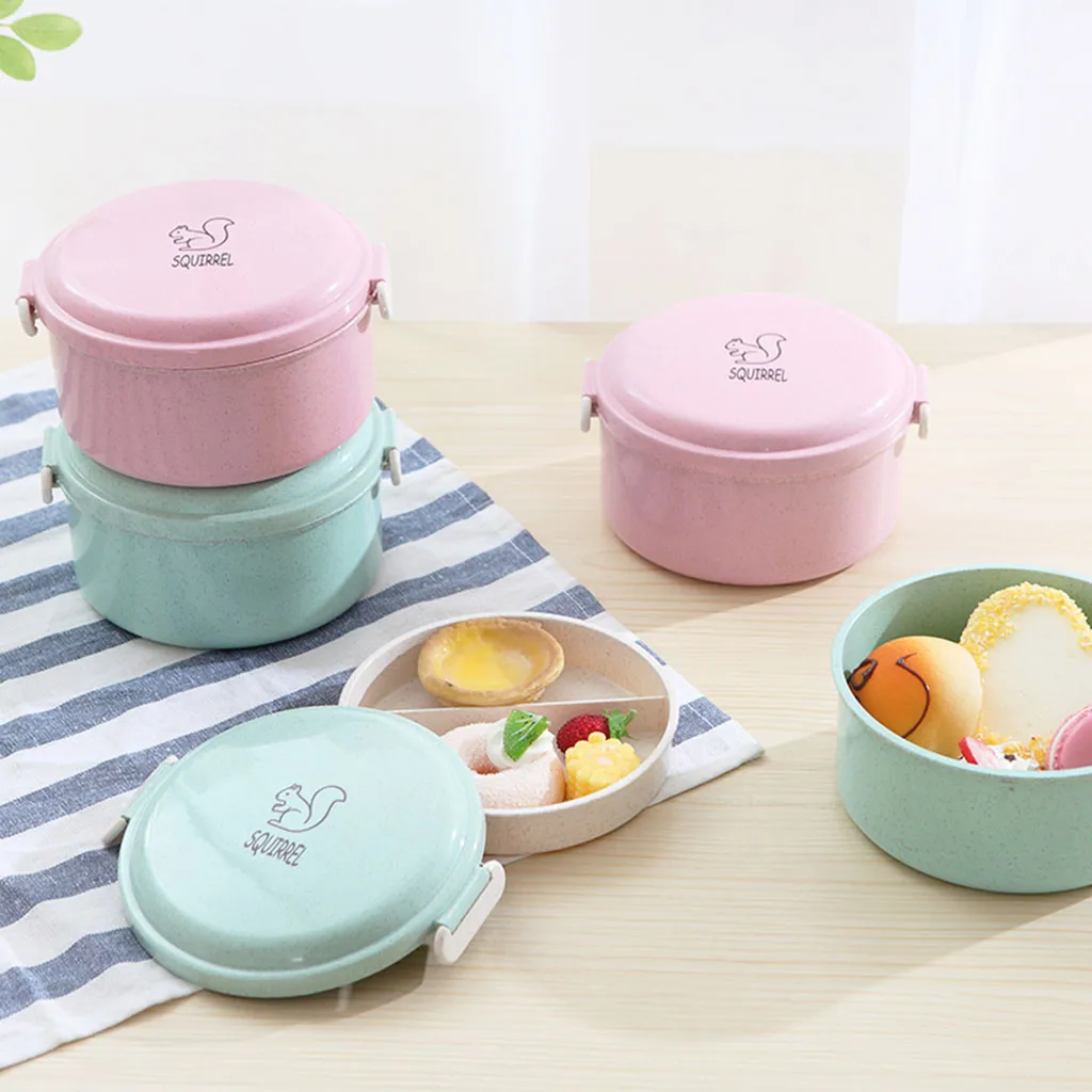 

Wheat Straw Lunch Box Creative Health Round Double Layer Design Lunch Box PY