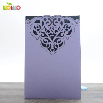 

10Pcs Sample light purple flower Laser Cut Wedding Invitation Card Customizalbe Envelopes & Inner Card & Party Supplies