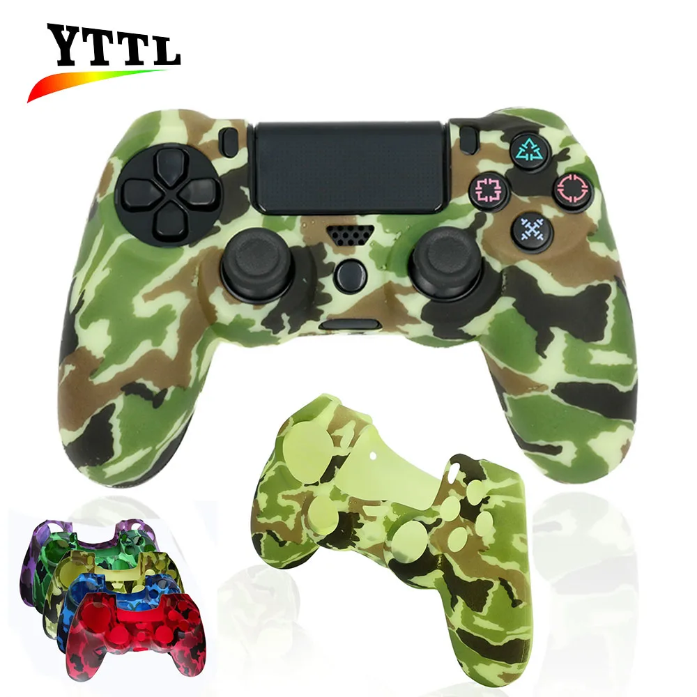 Камуфляжный силиконовый защитный чехол для PS4 контроллера синий светло зеленый