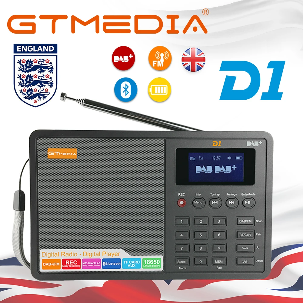 

D1 Portable Bluetooth Radio Receiver DAB FM MP3 Radio Player TF-Card Radios Support FM RDS Station Name Display and Alarm Clock