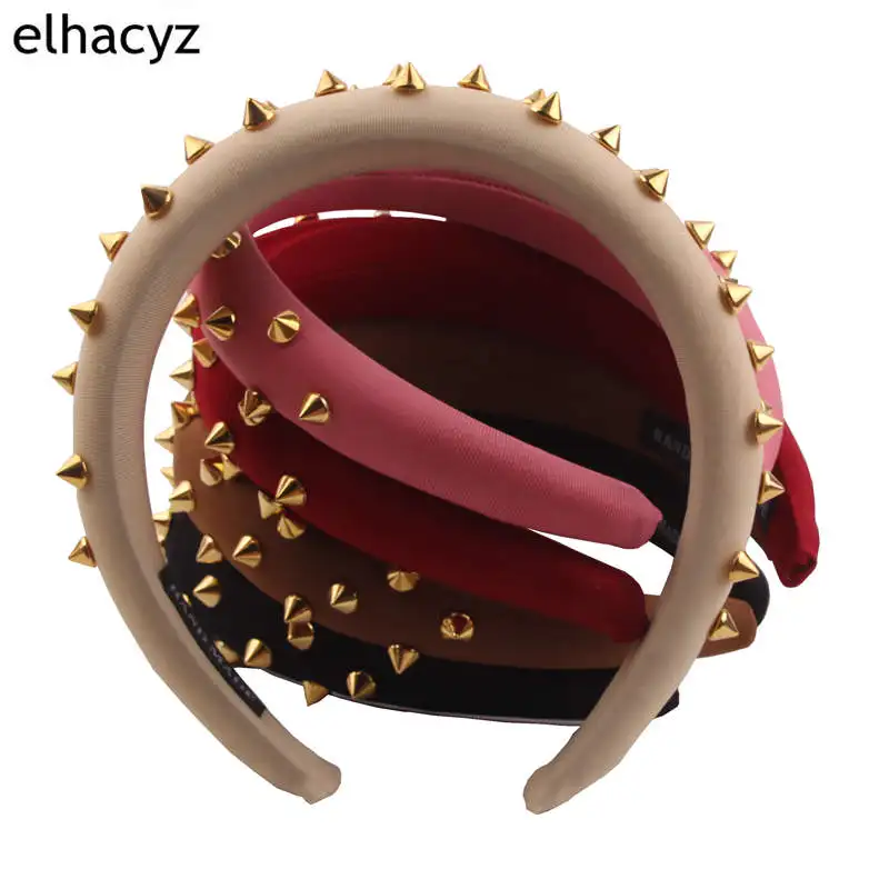 1 шт., новинка, широкая губчатая повязка 1,2 дюйма, золотистые шипы, заклепки, Шипованная лента, вечерние, панк, для женщин, лента для волос, аксессуары для волос