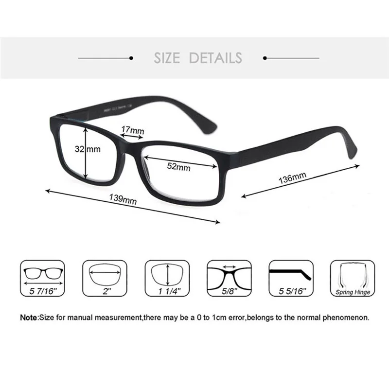Reading Glasses MODFANS Men Women Rectangle Classic Frame Readers Eeyeglasses Flexible Spring Hinge Diopter +1.0 to +4.0