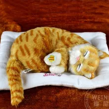 yellow cat about 30cm breathing sound cat soft toy model with mat polyethylene furs resin handicraft