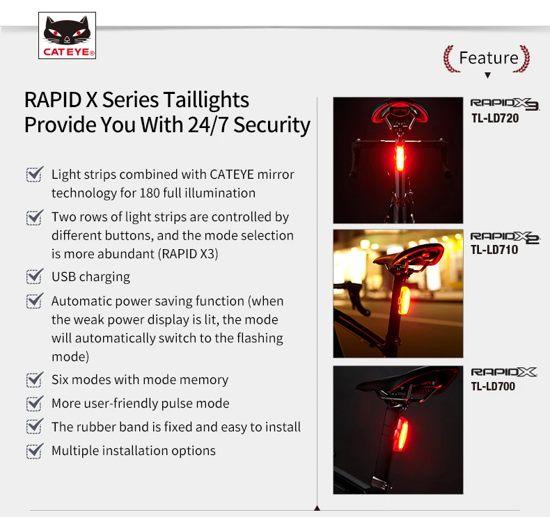 Sale CATEYE TL-LD700 Bicycle Taillight Usb-rechargeable COB LED Bike Lights Tail Lights Mountain Bike Warning Light Cycling Equipment 3