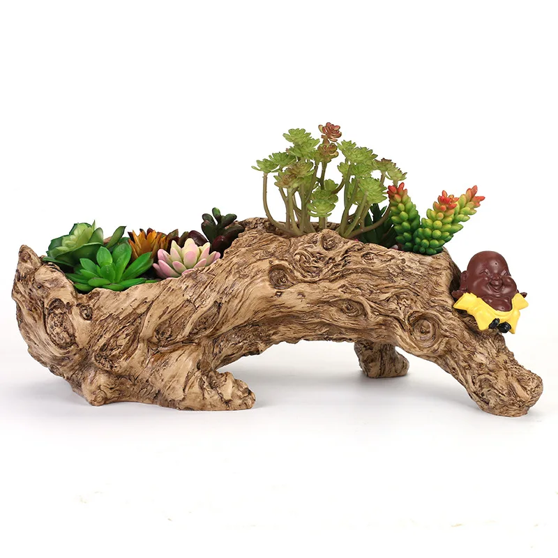 

Artificial Driftwood Planter Resin Flower Pot Sculpture Succulent Air Plants RusticDeclined Trunk Stump for Decoration No Plants