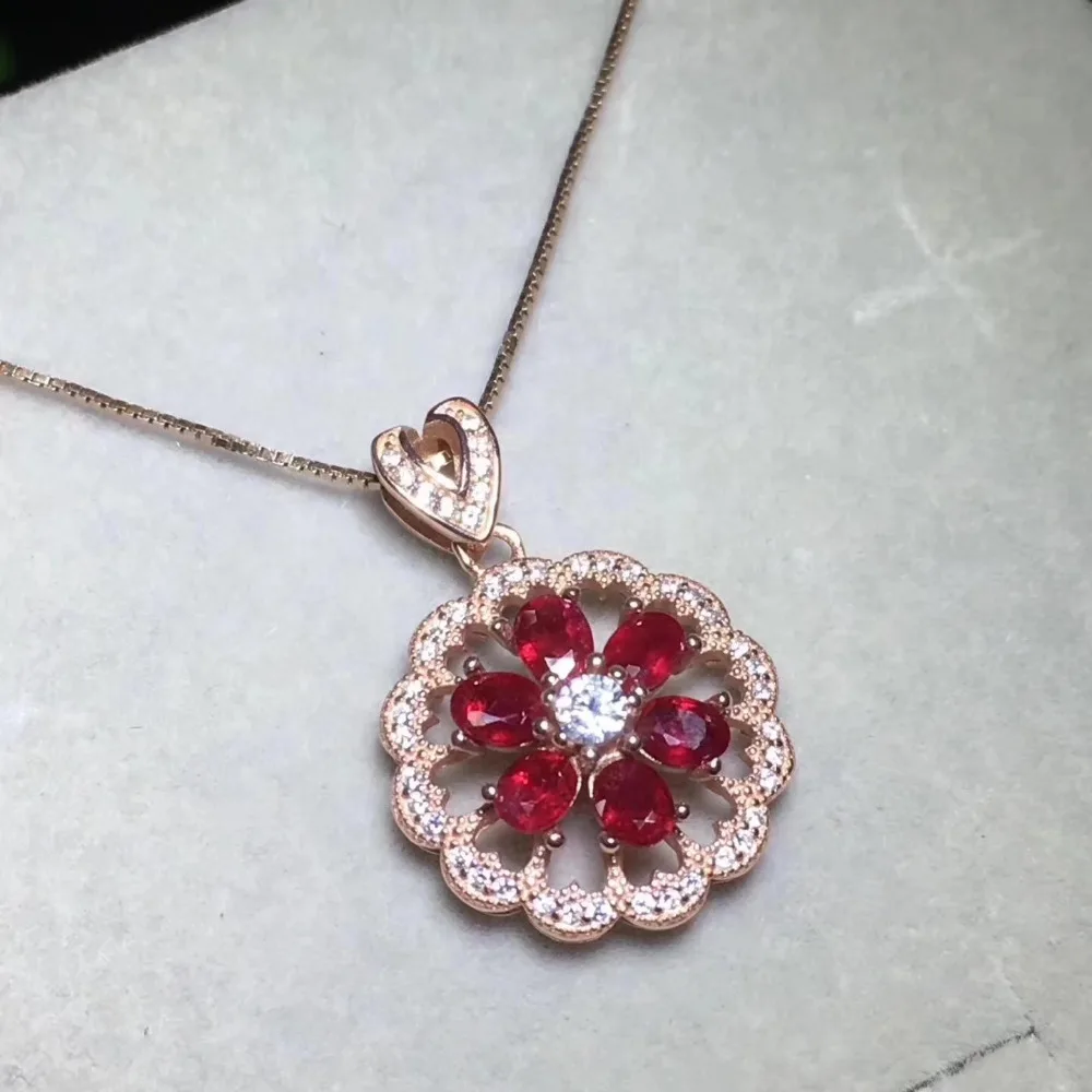 Верность естественно 3*4 мм рубиновые подвески S925 серебро цветы Fine Jewelry подарок для женщин натуральный красный драгоценный камень