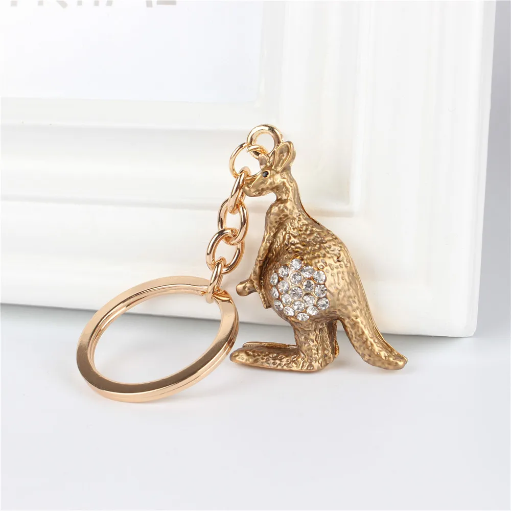 Kangaroo Pendant Charm Rhinestone Crystal Purse Bag Keyring Key Chain Accessories Wedding Party Lover Friend Gift