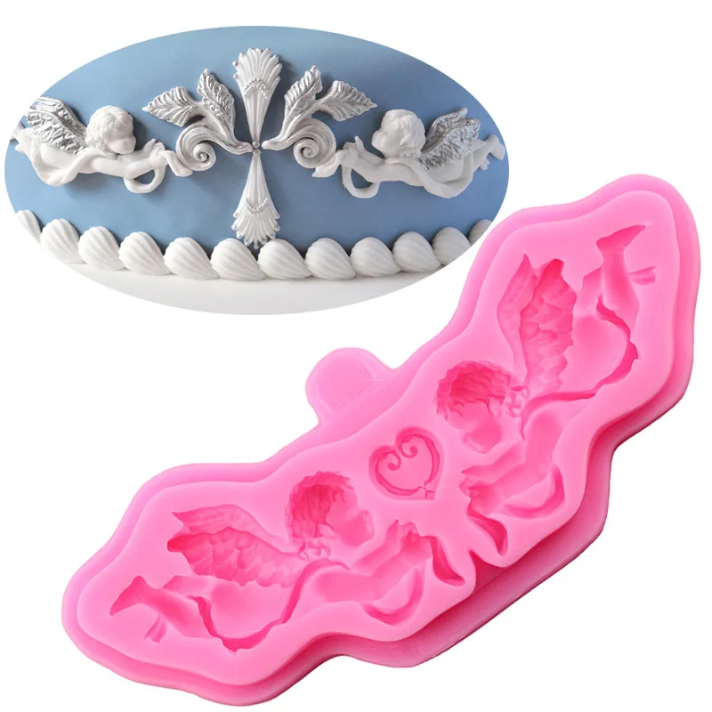 Vintage Angel Love Cake Border Silicone Mold Relief Cupcake Fondant Molds Cake Decorating Tools Candy Chocolate Gumpaste Moulds