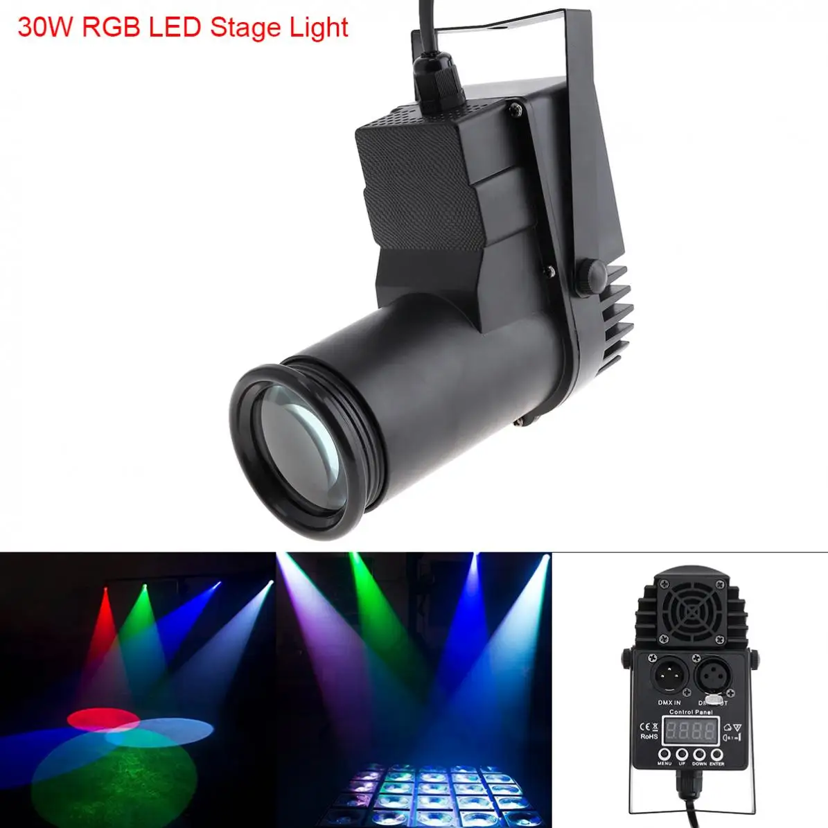 30 Вт RGBW 4in1 голос Управление DMX полный Цвет светодиодный Spotlight Стекло Ball свет этапа спин пятно луча Spotlight для бар/этап/KTV