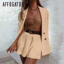 Afogaoo Элегантный Двухсекционный короткий Блейзер костюм Женский Повседневный уличная одежда костюмы Женский блейзер шорты комплект офисные женские костюмы пальто