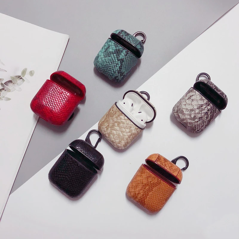 

For Apple iPhone Airpods Bluetooth Wireless Case Snake Skin Leather Headphone Charging Case Earphone Protective Cover